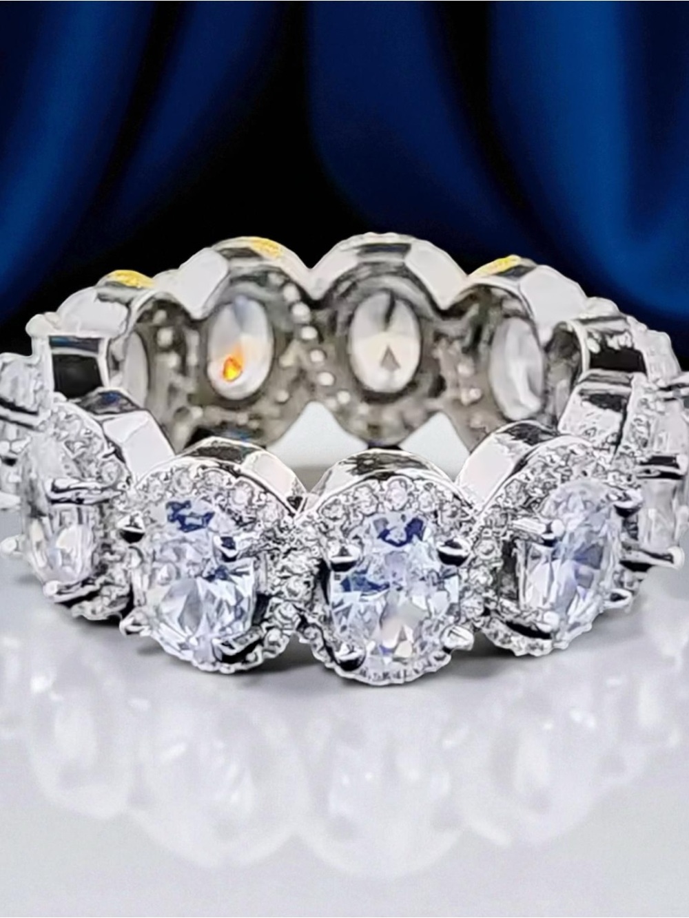 Silver Tone  Halo CZ Eternity Band